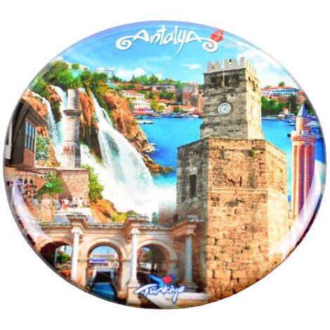 Antalya Themed Epoxy Dome Round Souvenir Fridge Magnet 67 mm - 14