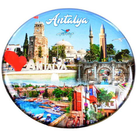 Antalya Themed Epoxy Dome Round Souvenir Fridge Magnet 67 mm - 15