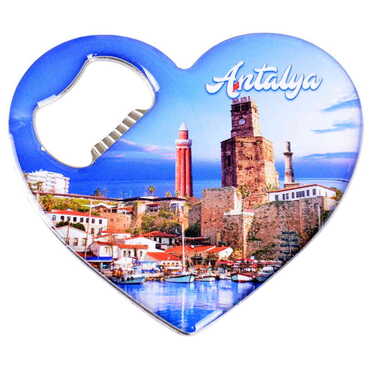 Antalya Themed Heart Shaped Metal Magnetic Bottle Opener 85x76 mm - 4