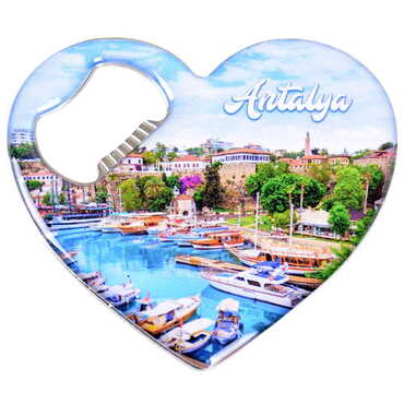 Antalya Themed Heart Shaped Metal Magnetic Bottle Opener 85x76 mm - 5