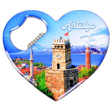 Antalya Themed Heart Shaped Metal Magnetic Bottle Opener 85x76 mm - 6