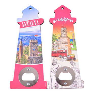 Antalya Themed Lighthouse Shaped Printed MDF Wooden Bottle Opener 188x77 mm - 2