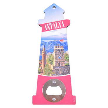 Antalya Themed Lighthouse Shaped Printed MDF Wooden Bottle Opener 188x77 mm - 3