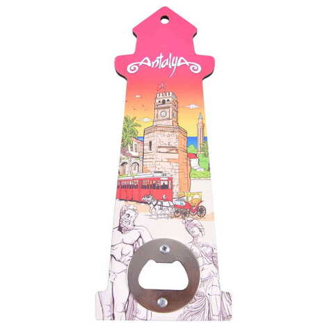 Antalya Themed Lighthouse Shaped Printed MDF Wooden Bottle Opener 188x77 mm - 4