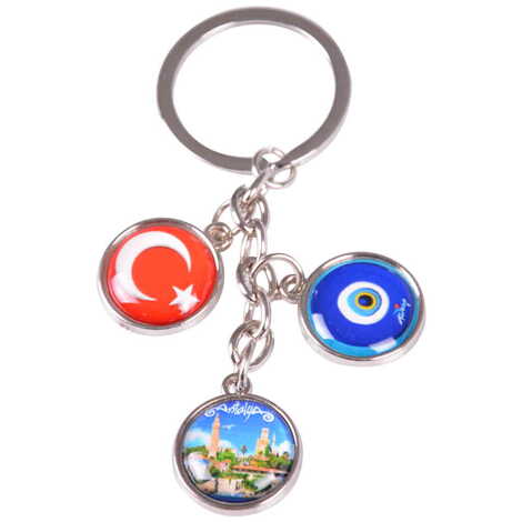 Antalya Themed Metal Keychain With 3 Charms - Mixed 40x90 mm - 5