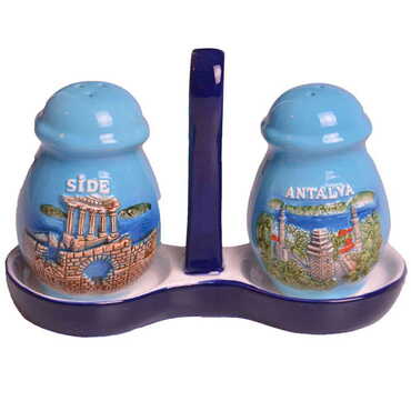 Antalya Themed Relief Ceramic Salt And Pepper Shaker - Myros