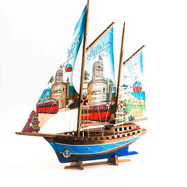 Antalya Themed Sailboat Wooden Desktop Decor Large - 2