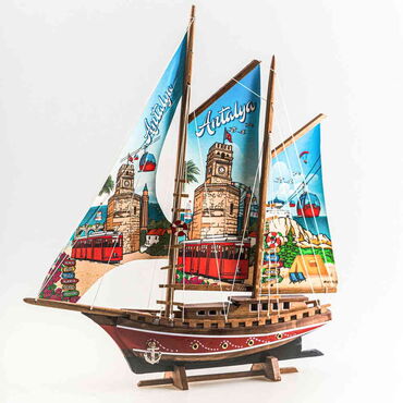 Antalya Themed Sailboat Wooden Desktop Decor Large - 3