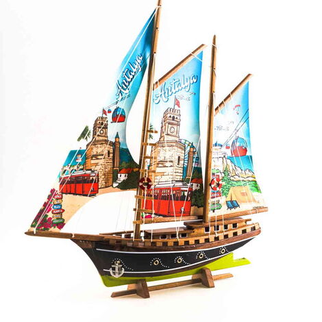 Antalya Themed Sailboat Wooden Desktop Decor Large - 4