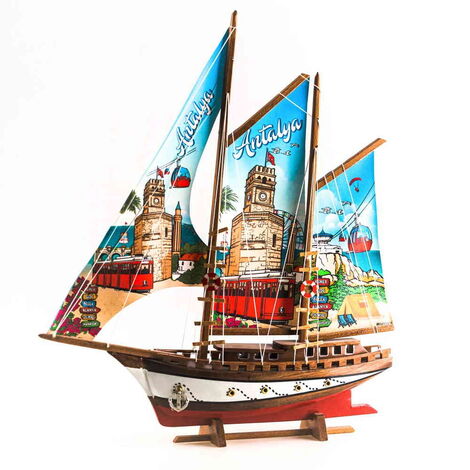 Antalya Themed Sailboat Wooden Desktop Decor Large - 5