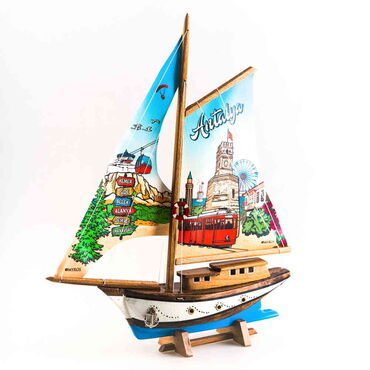 Antalya Themed Sailboat Wooden Desktop Decor Small - 2