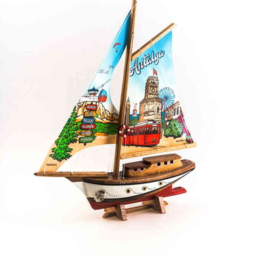 Antalya Themed Sailboat Wooden Desktop Decor Small - 3