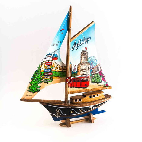 Antalya Themed Sailboat Wooden Desktop Decor Small - 4