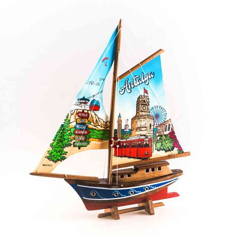 Antalya Themed Sailboat Wooden Desktop Decor Small - 5