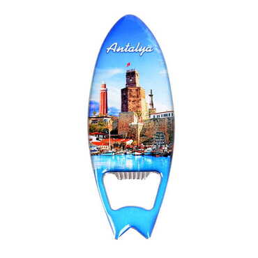 Antalya Themed Surf Board Shaped Metal Magnetic Bottle Opener 128x45 mm - 4