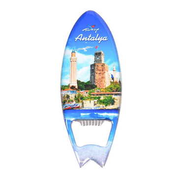 Antalya Themed Surf Board Shaped Metal Magnetic Bottle Opener 128x45 mm - 5