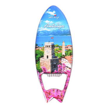 Antalya Themed Surf Board Shaped Metal Magnetic Bottle Opener 128x45 mm - 6