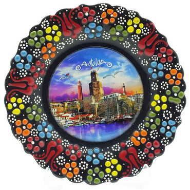 Antalya Themed Turkish Ceramic Plate With Epoxy 12 Cm - 5