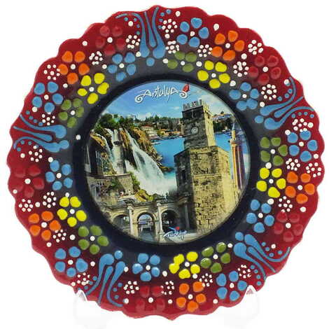 Antalya Themed Turkish Ceramic Plate With Epoxy 12 Cm - 6