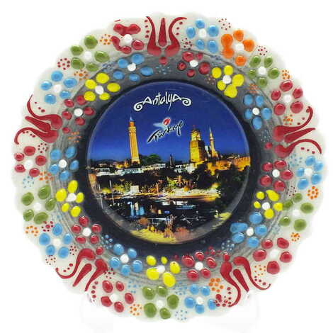 Antalya Themed Turkish Ceramic Plate With Epoxy 12 Cm - 7