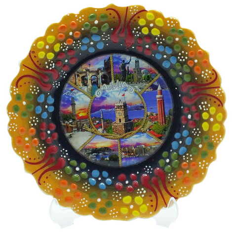 Antalya Themed Turkish Ceramic Plate With Epoxy 12 Cm - 9