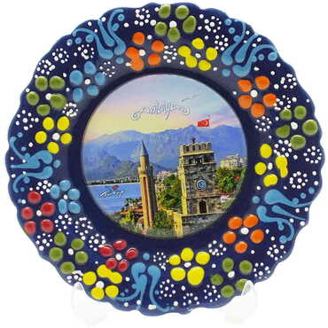 Antalya Themed Turkish Ceramic Plate With Epoxy 12 Cm - 10