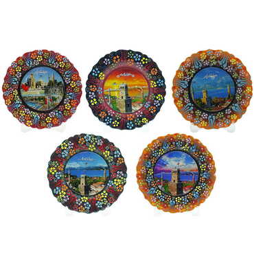 Antalya Themed Turkish Ceramic Plate With Epoxy 18 Cm - 4