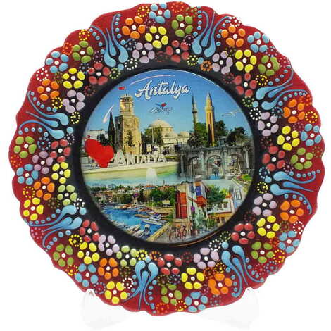 Antalya Themed Turkish Ceramic Plate With Epoxy 18 Cm - 5