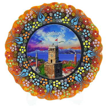 Antalya Themed Turkish Ceramic Plate With Epoxy 18 Cm - 6