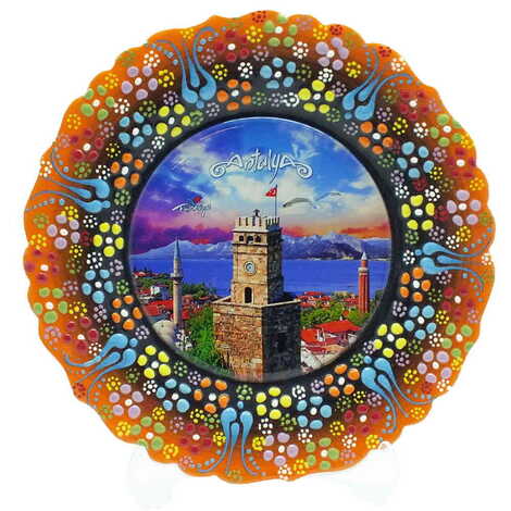 Antalya Themed Turkish Ceramic Plate With Epoxy 18 Cm - 6