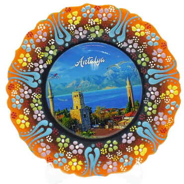 Antalya Themed Turkish Ceramic Plate With Epoxy 18 Cm - 8