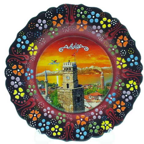 Antalya Themed Turkish Ceramic Plate With Epoxy 18 Cm - 9