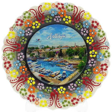 Antalya Themed Turkish Ceramic Plate With Epoxy 18 Cm - 10