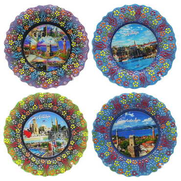 Antalya Themed Turkish Ceramic Plate With Epoxy 25 Cm - 4