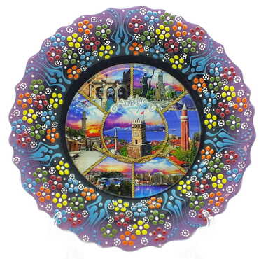 Antalya Themed Turkish Ceramic Plate With Epoxy 25 Cm - 5