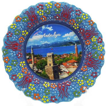 Antalya Themed Turkish Ceramic Plate With Epoxy 25 Cm - 6