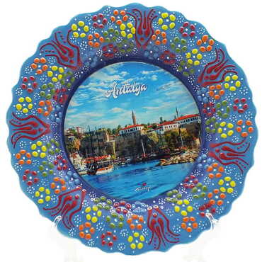 Antalya Themed Turkish Ceramic Plate With Epoxy 25 Cm - 8