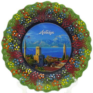 Antalya Themed Turkish Ceramic Plate With Epoxy 25 Cm - 9