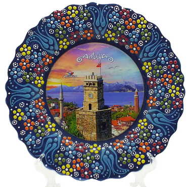 Antalya Themed Turkish Ceramic Plate With Epoxy 25 Cm - 10