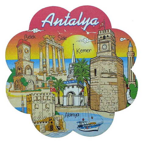 Antalya Themed Wooden Customised Souvenir Coaster Set of 2 pcs 90 mm - 12