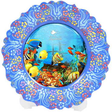 Aquapark Themed Turkish Ceramic Plate With Epoxy 12 Cm - 4