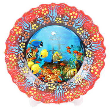 Aquapark Themed Turkish Ceramic Plate With Epoxy 12 Cm - 5