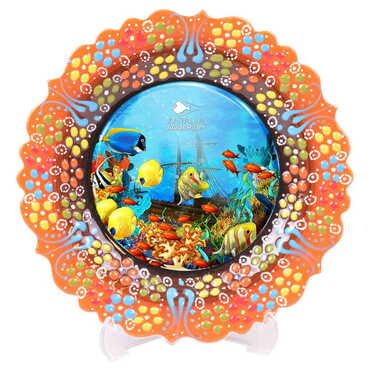 Aquapark Themed Turkish Ceramic Plate With Epoxy 12 Cm - 6