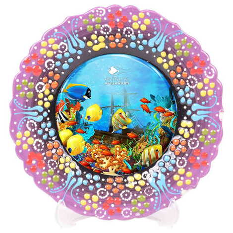 Aquapark Themed Turkish Ceramic Plate With Epoxy 12 Cm - 7