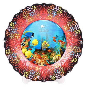 Aquapark Themed Turkish Ceramic Plate With Epoxy 12 Cm - 8