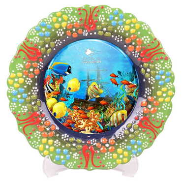 Aquapark Themed Turkish Ceramic Plate With Epoxy 12 Cm - 10