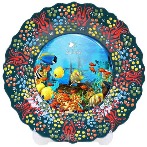 Aquapark Themed Turkish Ceramic Plate With Epoxy 12 Cm - 11