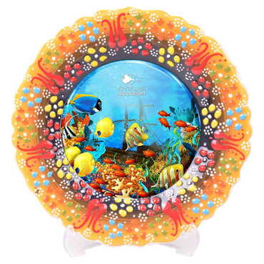 Aquapark Themed Turkish Ceramic Plate With Epoxy 12 Cm - 12