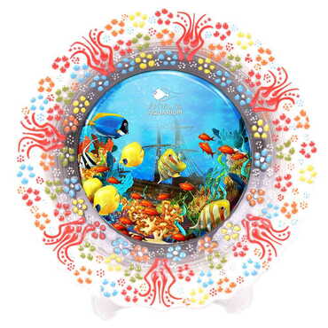 Aquapark Themed Turkish Ceramic Plate With Epoxy 12 Cm - 13