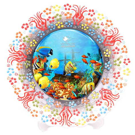 Aquapark Themed Turkish Ceramic Plate With Epoxy 12 Cm - 13